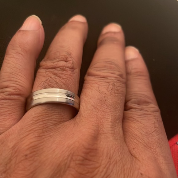 Stainless Steel Center Polished Double Groove Satin Finish Band Ring - Picture 5 of 6